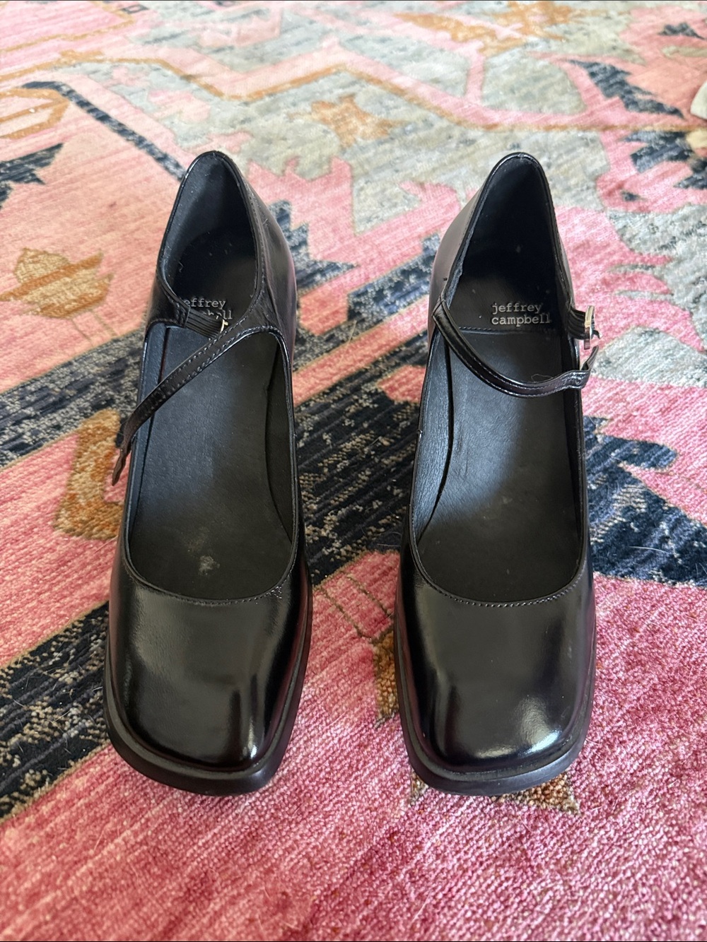 Jeffrey Campbell Black Patent Wedge Mary-Jane Heels - Picture 2 of 5